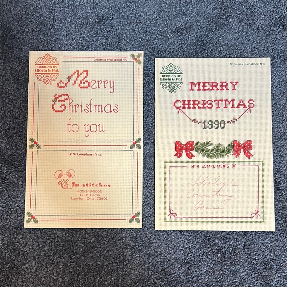 Set of 2 Vintage Merry Christmas Cross Stitch Patterns by Gloria and Pat Designs